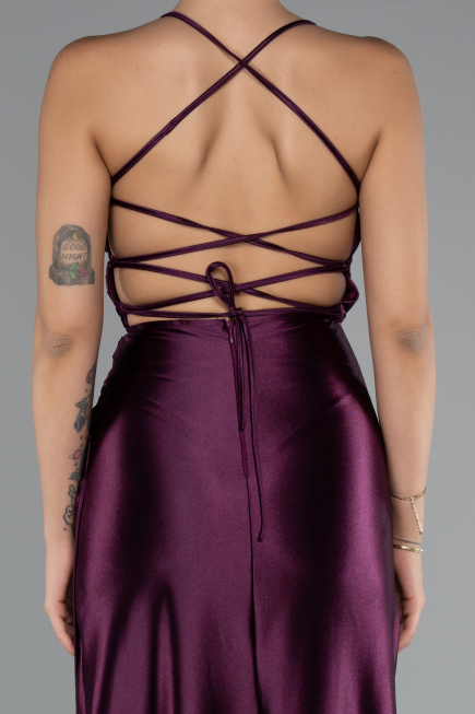 Robe De Soirée Satin Longue Couleur Cerise ABU2800