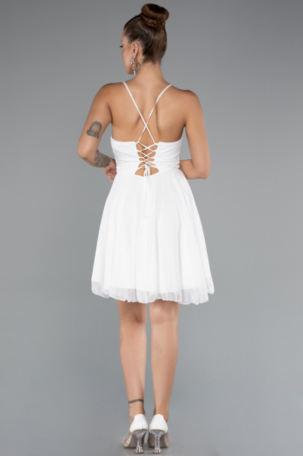 Tenue de Soirée Courte Mousseline Blanc ABK2352