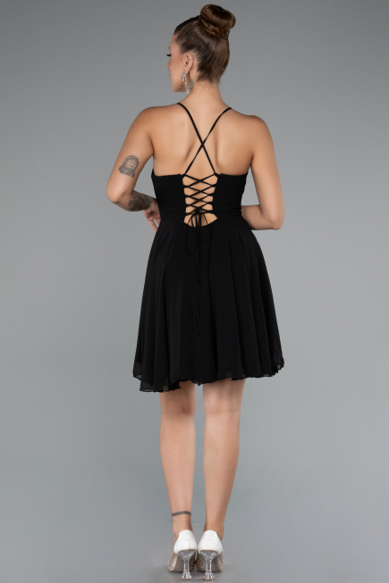 Tenue de Soirée Courte Mousseline Noir ABK2352