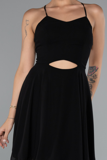 Tenue de Soirée Courte Mousseline Noir ABK2352
