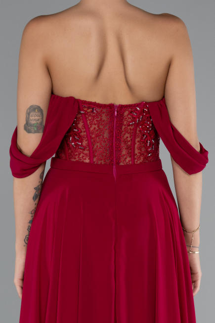 Robe De Soirée Mousseline Longue Prune ABU3310