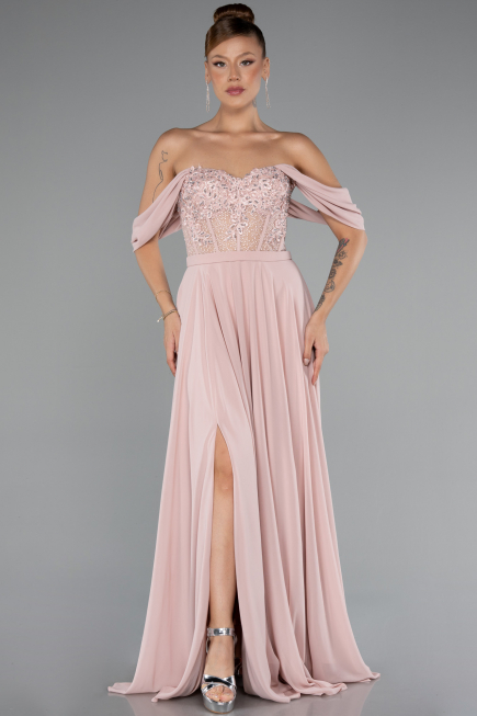 Robe De Soirée Mousseline Longue Poudre ABU3310