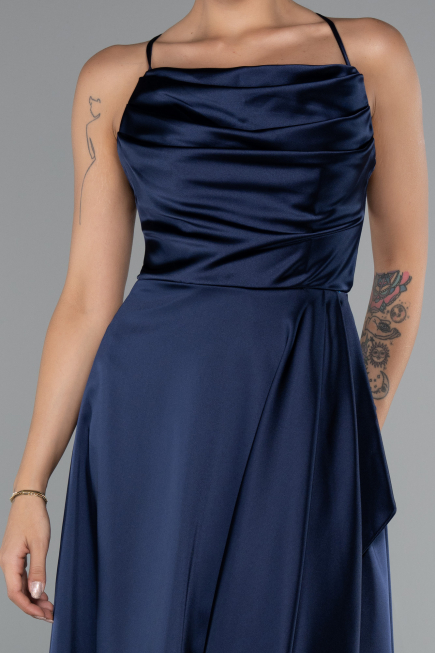 Robe de Cérémonie Midi Satin Bleu Marine ABK1586