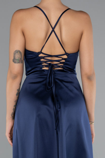 Robe de Cérémonie Midi Satin Bleu Marine ABK1586