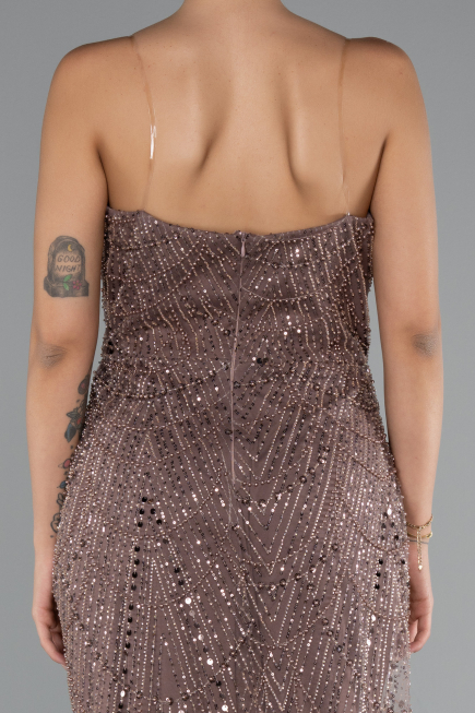 Robe de Soirée Longue Perlé Cuivre ABU5141