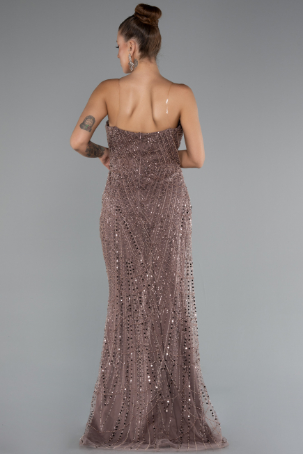 Robe de Soirée Longue Perlé Cuivre ABU5141