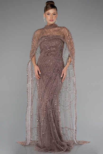 Robe de Soirée Longue Perlé Cuivre ABU5141