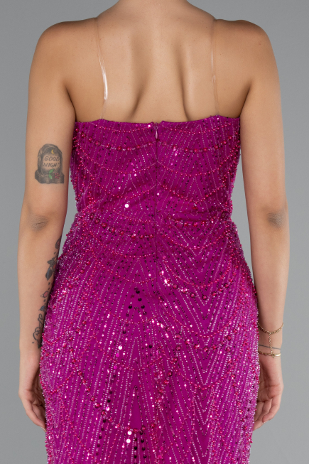 Robe de Soirée Longue Perlé Fushia ABU5141