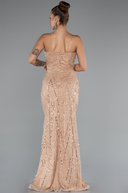 Robe de Soirée Longue Perlé Or ABU5141