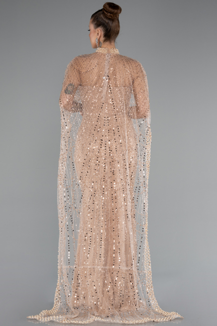 Robe de Soirée Longue Perlé Or ABU5141