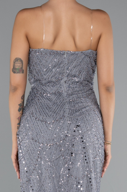 Robe de Soirée Longue Perlé Gris ABU5141