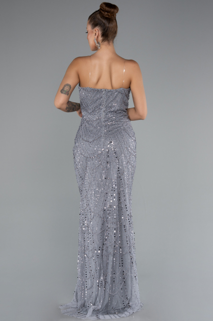 Robe de Soirée Longue Perlé Gris ABU5141