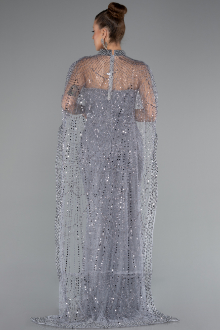 Robe de Soirée Longue Perlé Gris ABU5141