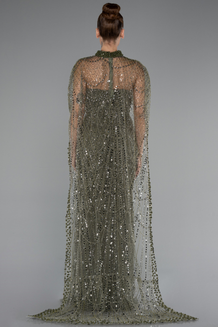 Robe de Soirée Longue Perlé Kaki ABU5141