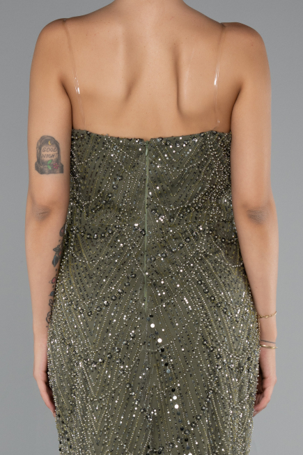 Robe de Soirée Longue Perlé Kaki ABU5141