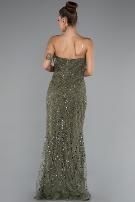 Robe de Soirée Longue Perlé Kaki ABU5141