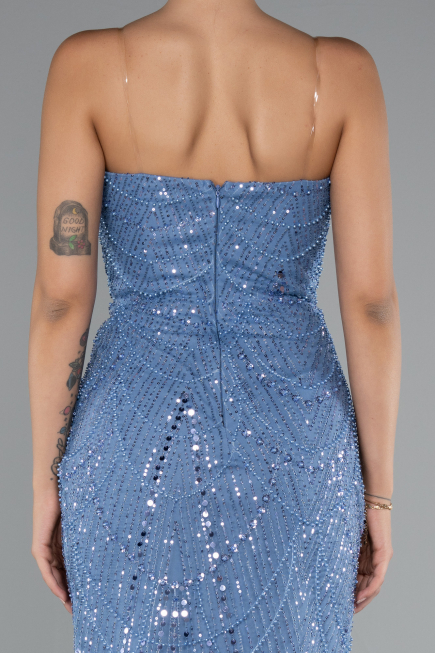 Robe de Soirée Longue Perlé Indigo ABU5141
