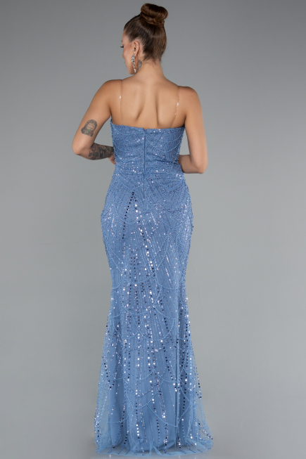 Robe de Soirée Longue Perlé Indigo ABU5141