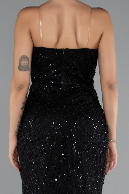 Robe de Soirée Longue Perlé Noir ABU5141