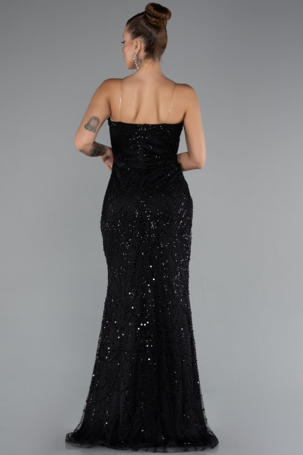 Robe de Soirée Longue Perlé Noir ABU5141