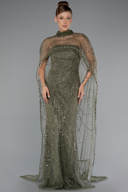 Robe de Soirée Longue Perlé Kaki ABU5141