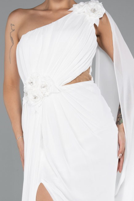Robe de Soirée Longue Mousseline Blanc ABU5144