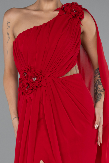 Robe de Soirée Longue Mousseline Rouge ABU5144