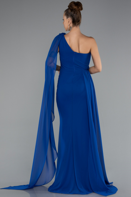 Robe de Soirée Longue Mousseline Bleu Saxe ABU5144