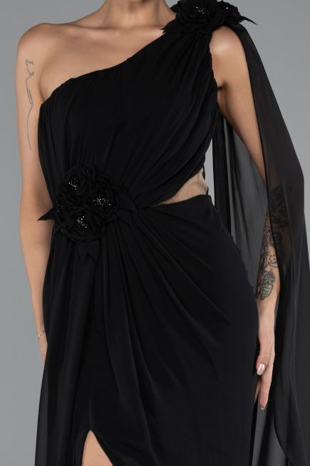 Robe de Soirée Longue Mousseline Noir ABU5144