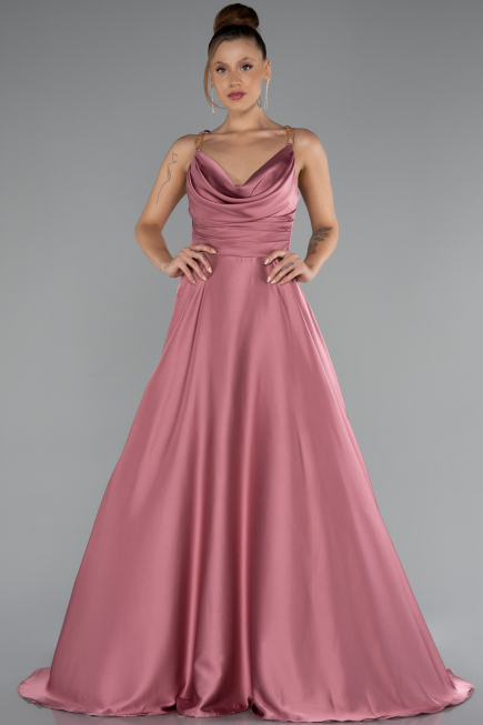 Robe de Soirée Longue Satin Couleur Rose ABU5146