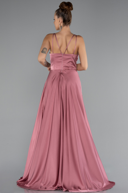 Robe de Soirée Longue Satin Couleur Rose ABU5146
