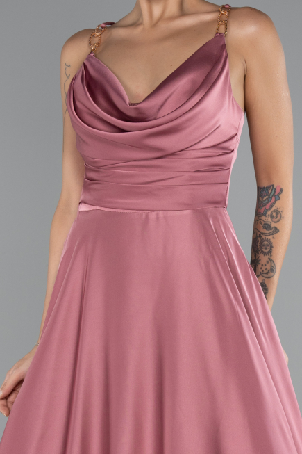 Robe de Soirée Longue Satin Couleur Rose ABU5146