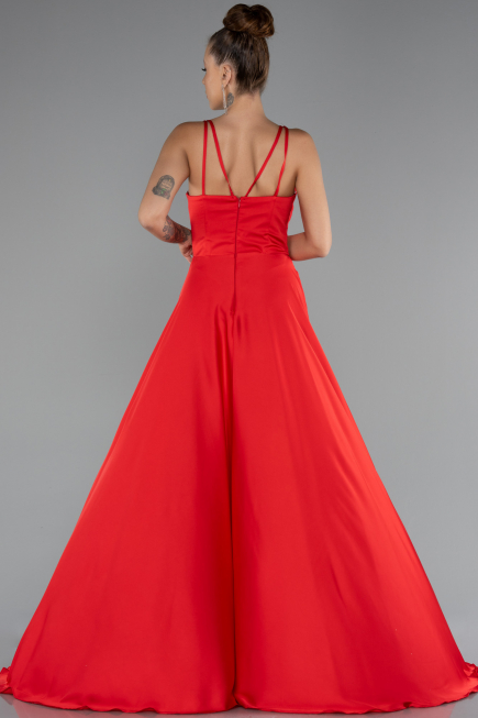 Robe de Soirée Longue Satin Rouge ABU5146