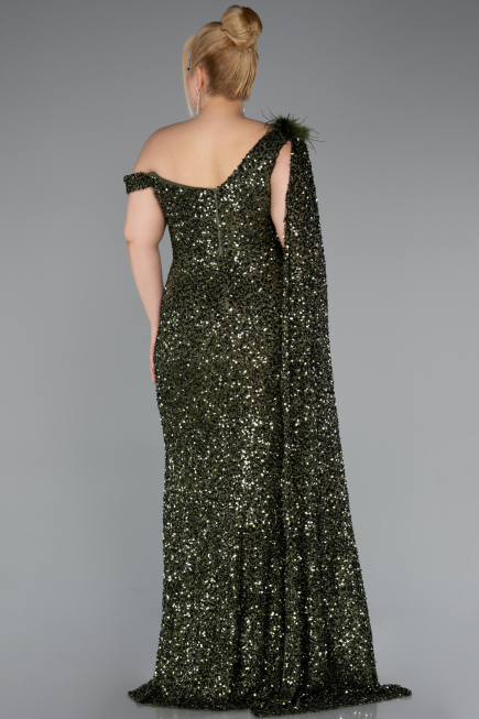 Robe de Soirée Grande Taille Longue Squameuse Kaki ABU5151