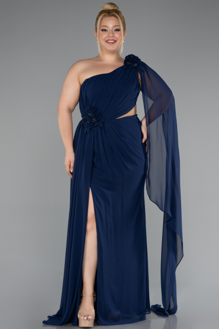 Robe Grande Taille Longue Mousseline Bleu Marine ABU5145