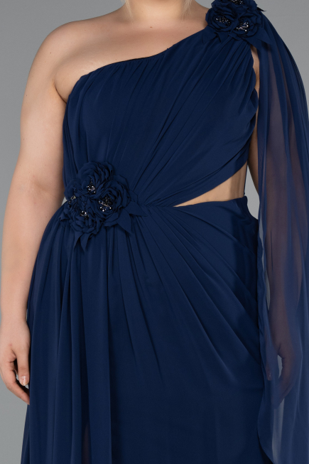 Robe Grande Taille Longue Mousseline Bleu Marine ABU5145