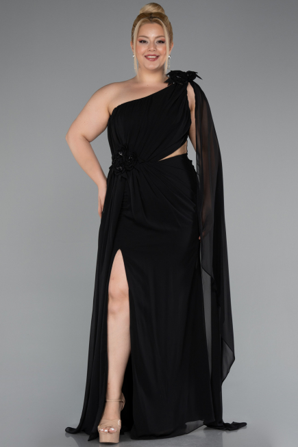 Robe Grande Taille Longue Mousseline Noir ABU5145