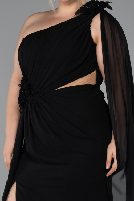 Robe Grande Taille Longue Mousseline Noir ABU5145