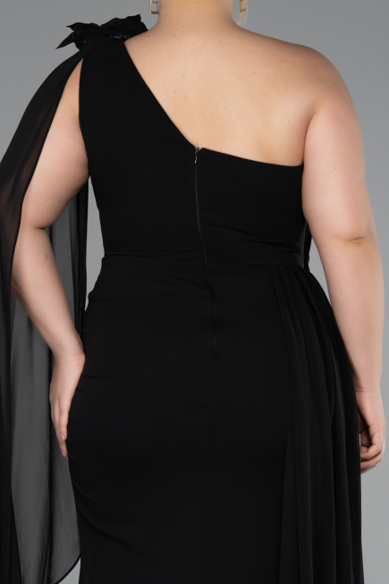 Robe Grande Taille Longue Mousseline Noir ABU5145