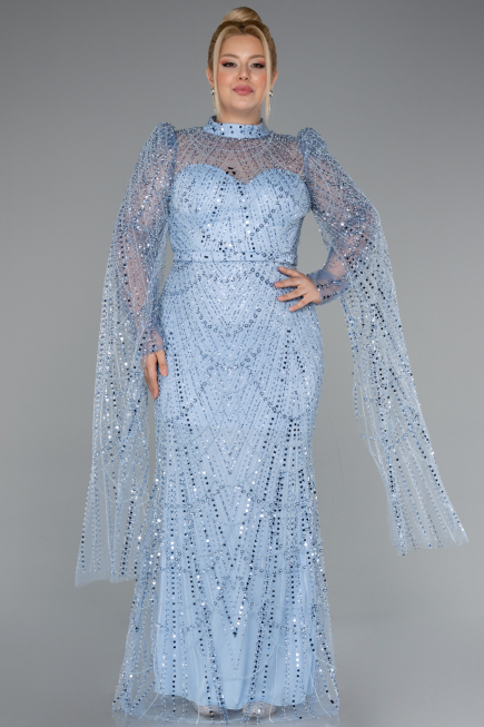 Robe de Soirée Longue Perlé Bleu clair ABU5152