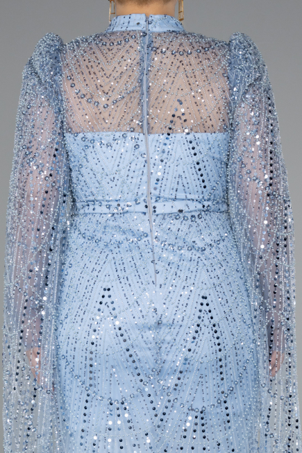 Robe de Soirée Longue Perlé Bleu clair ABU5152