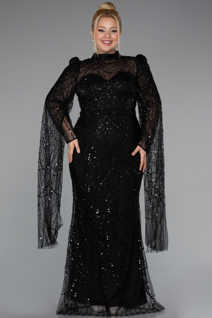 Robe de Soirée Longue Perlé Noir ABU5152