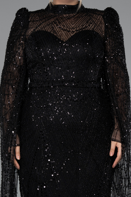 Robe de Soirée Longue Perlé Noir ABU5152