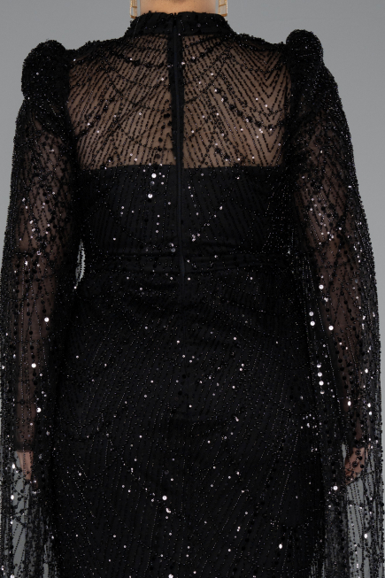Robe de Soirée Longue Perlé Noir ABU5152