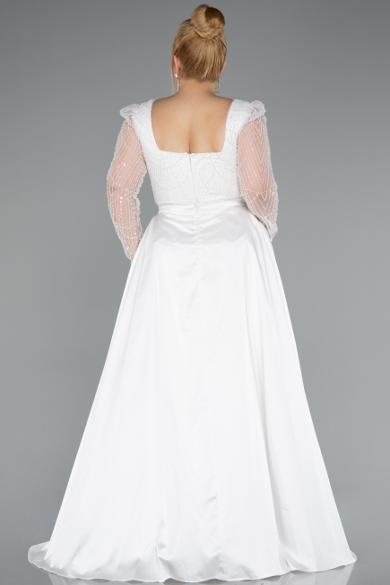 Robe De Fiançailles Grande Taille Perlé Longue Blanc ABU4761