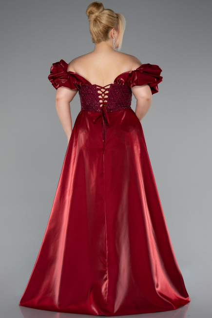 Robe de Soirée Grande Taille Longue Perlé Rouge Bordeaux ABU5155