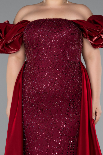 Robe de Soirée Grande Taille Longue Perlé Rouge Bordeaux ABU5155