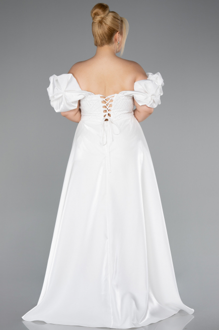 Robe de Soirée Grande Taille Longue Perlé Blanc ABU5155