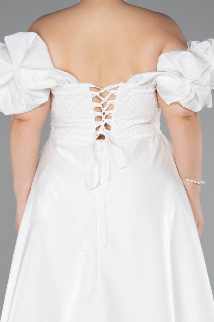 Robe de Soirée Grande Taille Longue Perlé Blanc ABU5155