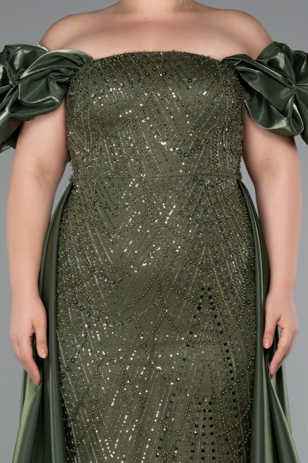 Robe de Soirée Grande Taille Longue Perlé Kaki ABU5155